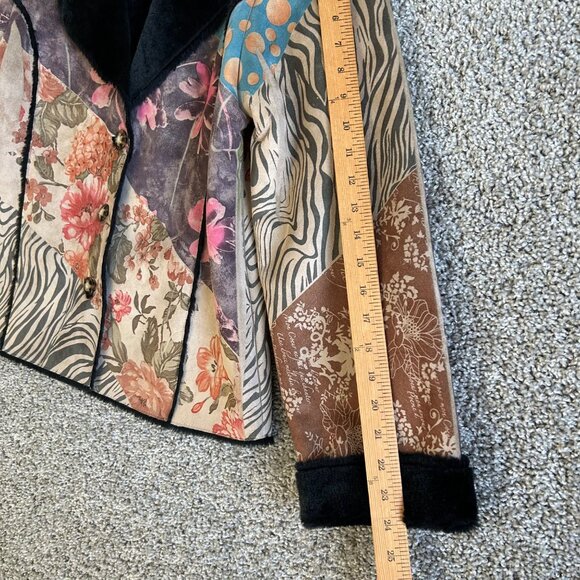 Weavz Women's Size L Patchwork Jacket Fleece Lining Colorful Floral & Zebra Prin - Picture 10 of 13